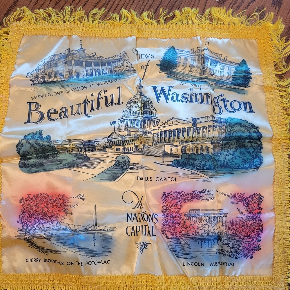 Vintage Washington DC Souvenir Pillow Cover ~ White House ~ Cherry Blossoms